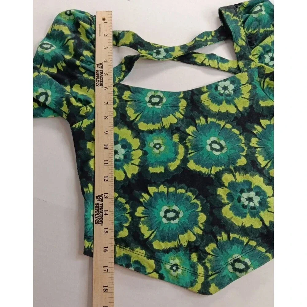 Free People Retro Hippie Green Square Neck Puff Sleeve Bandana Original! Small‎